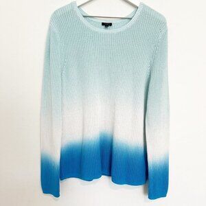 Talbots PETITE‎ Ombre Knit Pullover Sweater in Blue White Coastal Beachy Size XL
